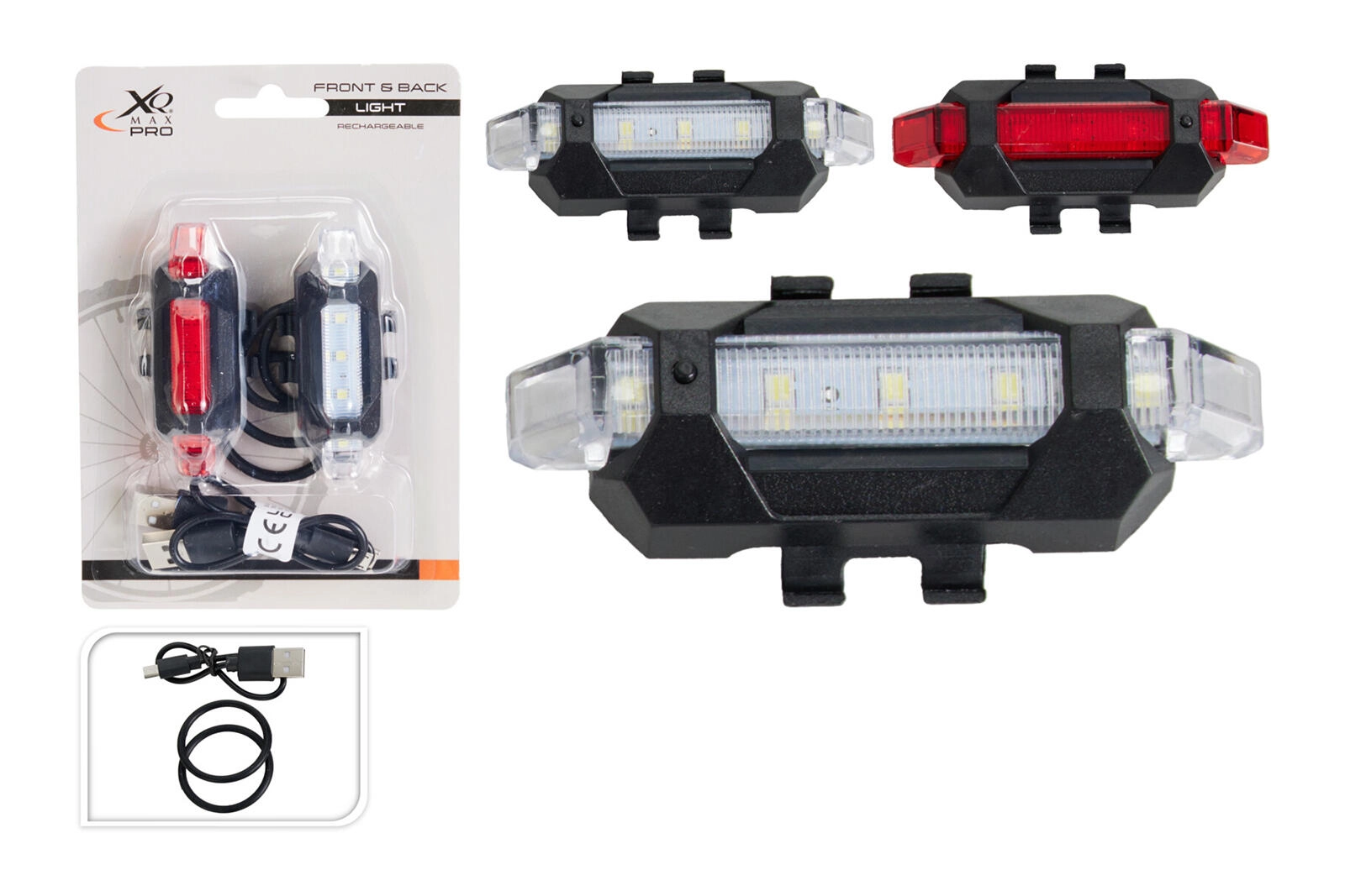 Levně USB sada cyklistických světel – přední bílé a zadní červené