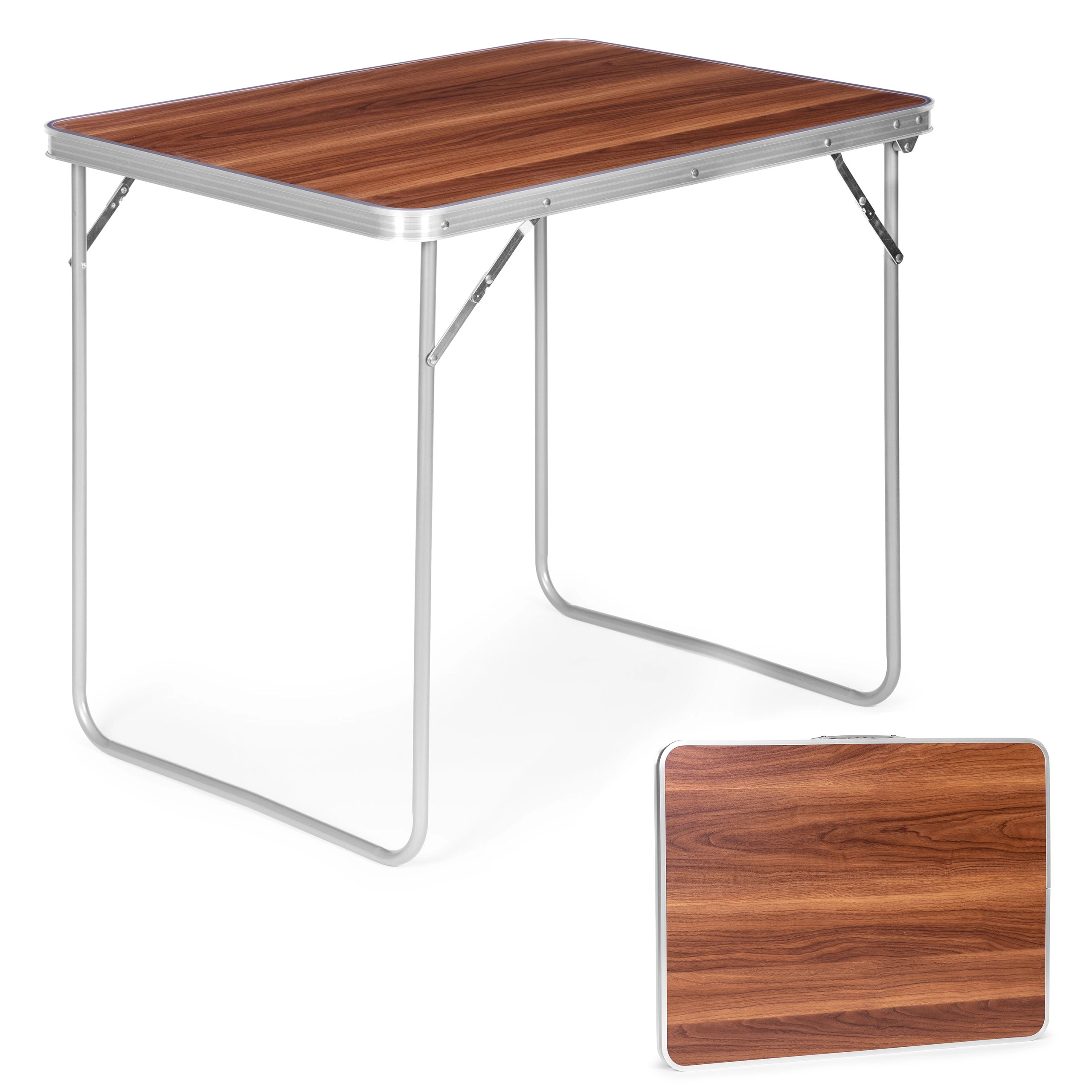 Levně Skládací turistický stůl 80 × 60 cm dřevěný vzhled