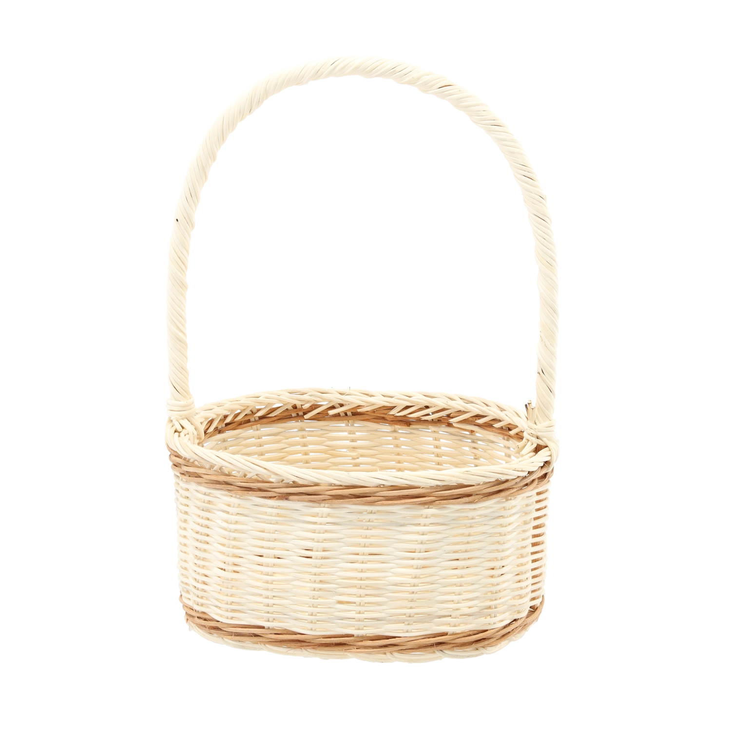 Levně Ratanový košík s uchem bílý s přírodními prvky 22 × 17 × 11/33 cm
