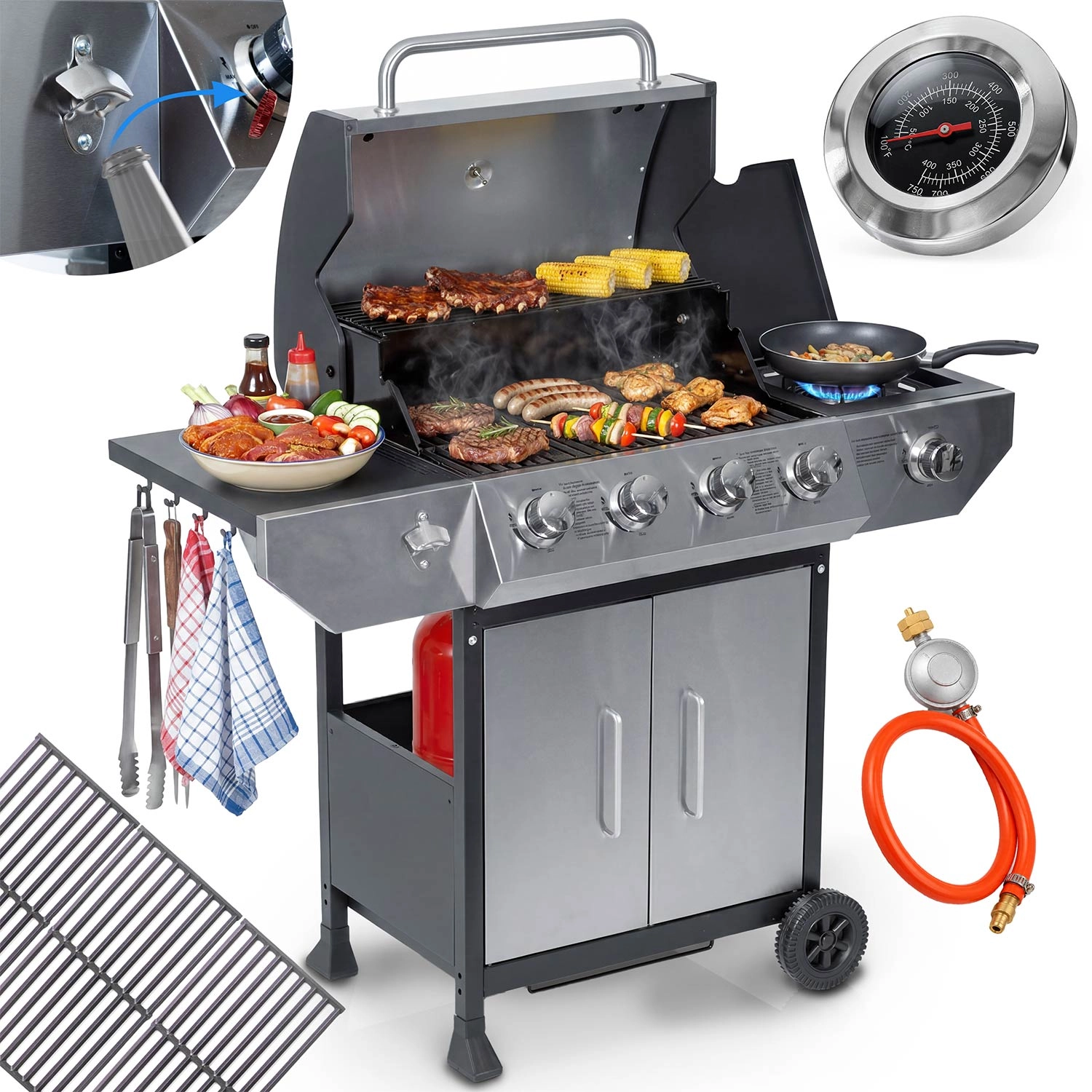 Levně Berdsen BBQChef plynový zahradní gril se žáruvzdorným litinovým roštem a poklopem 4+1 hořáky