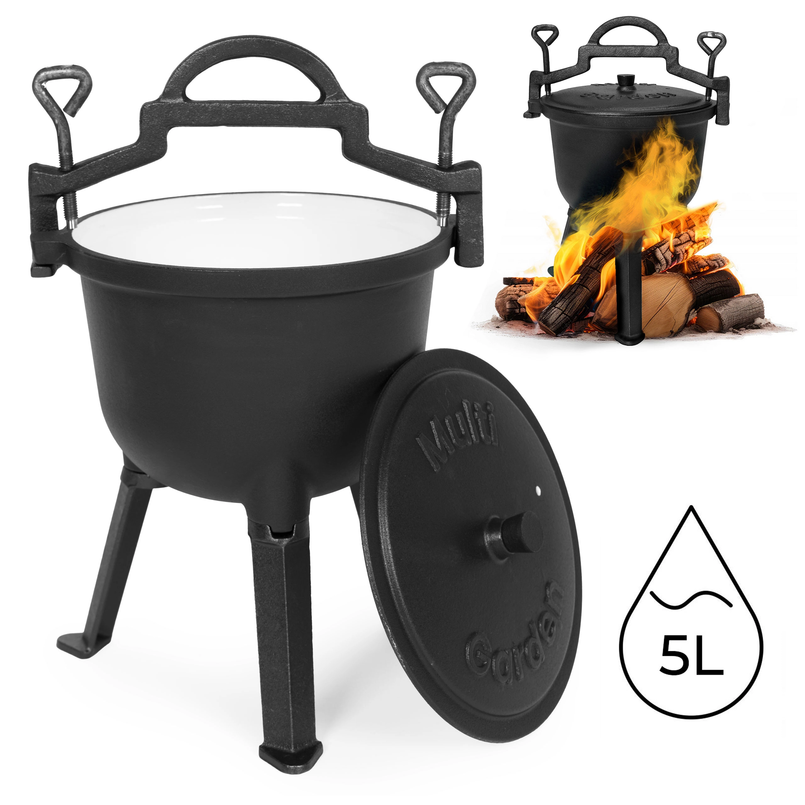 Levně MultiGarden EVK5L Litinový kotlík smaltovaný 5 l se stojanem