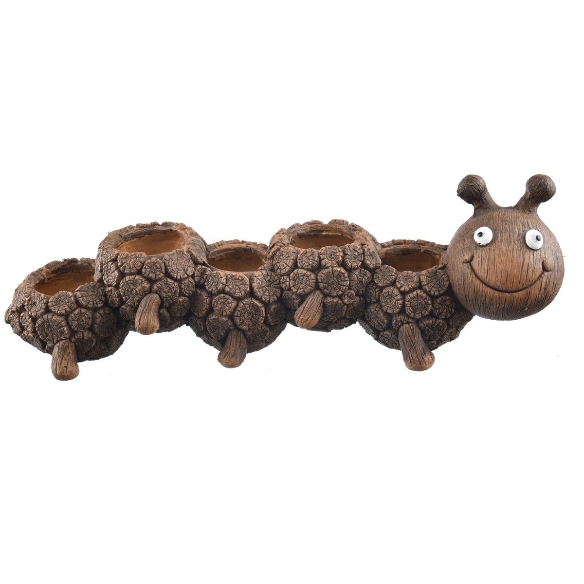 Levně Keramický květináč RONA ve tvaru housenky, imitace dřeva 64 cm