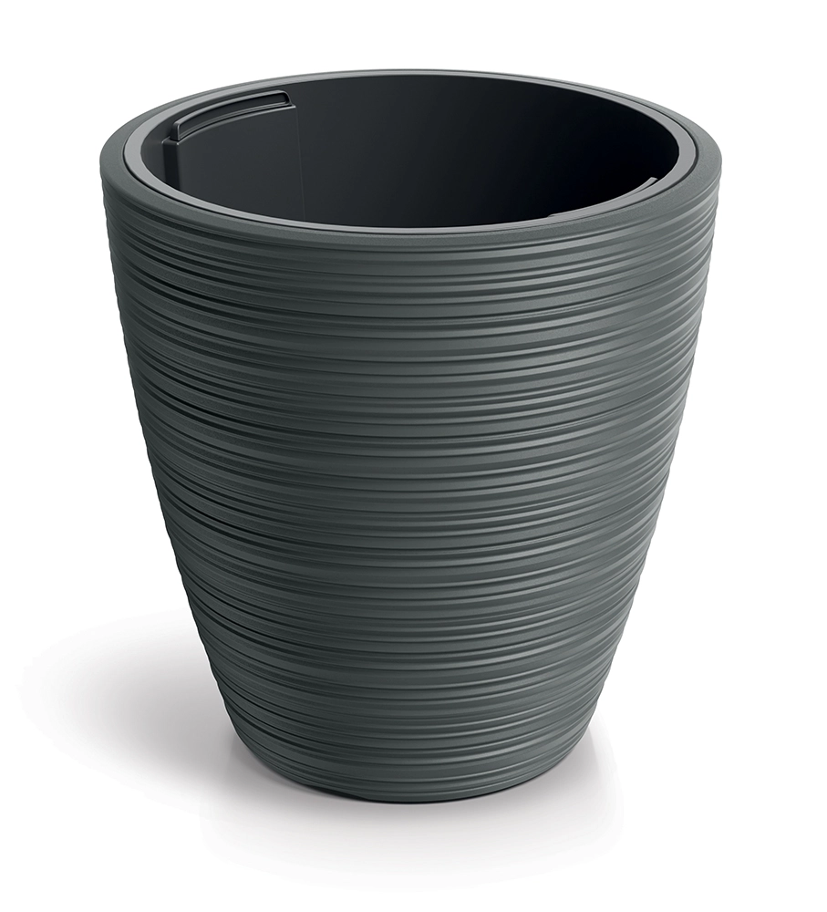 Levně Prosperplast Plastový květináč Venas Round tmavě šedý, 39 cm