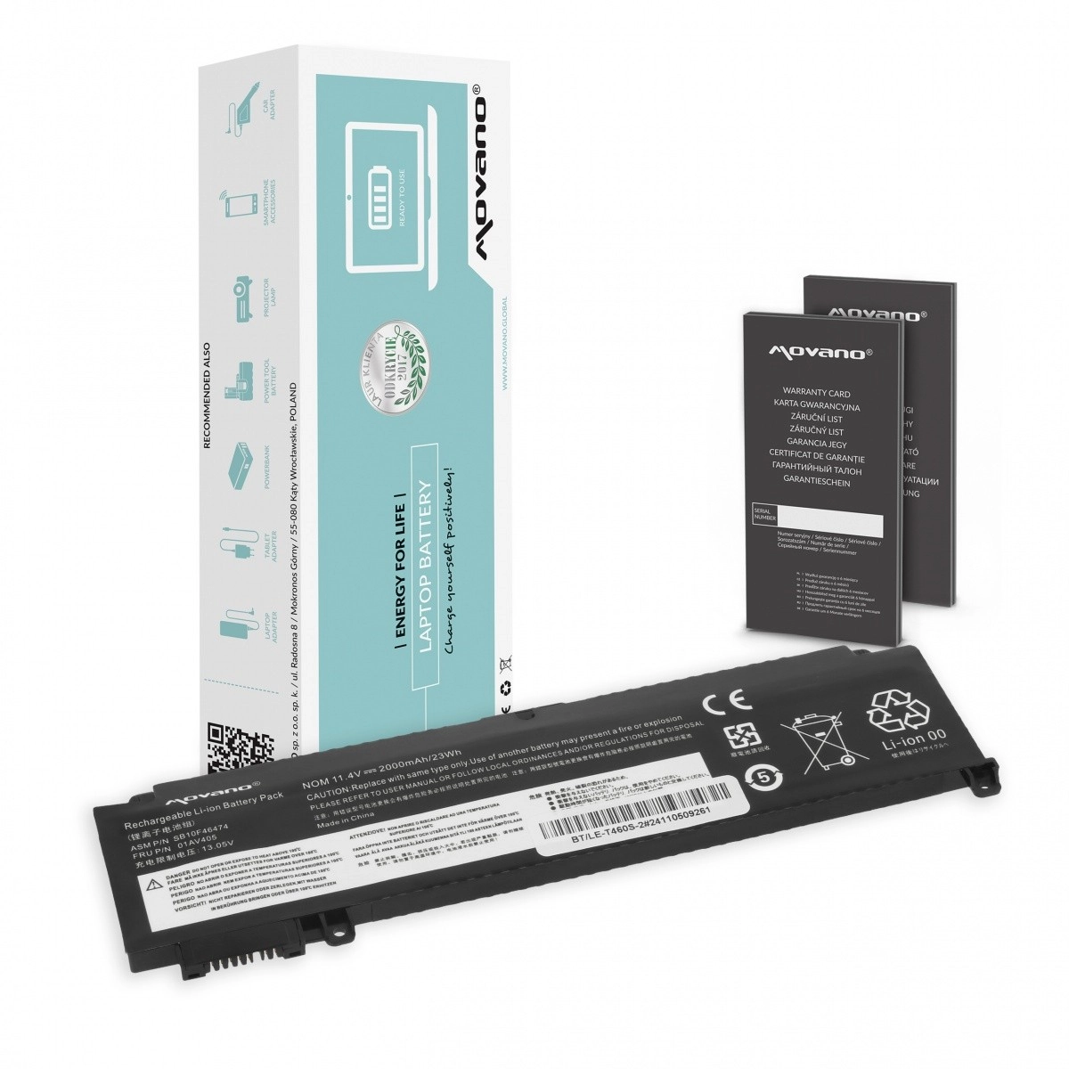 Levně Movano baterie pro Lenovo ThinkPad T460s a T470s (přední) 2000 mAh 23 Wh