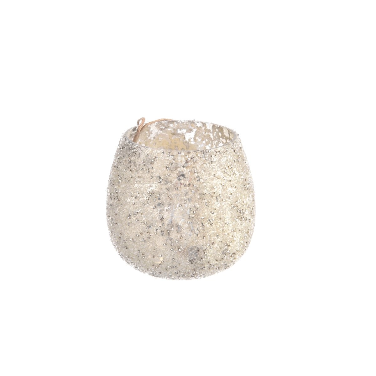 Levně Svícen sklo korálky stříbrný 7x7x8 cm