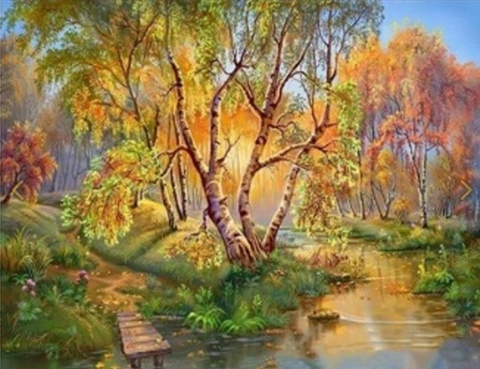 Levně Norimpex diamantové malování Břízy nad potokem 30 x 40 cm