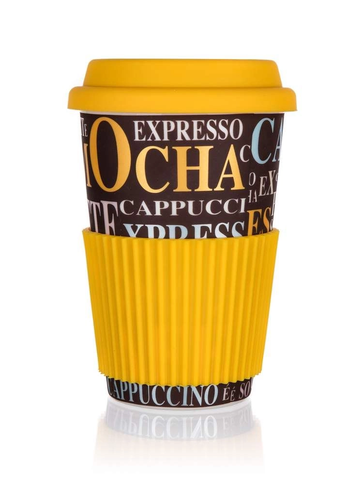 Levně Banquet keramický se silikonovým víčkem GO dekor Coffee 400 ml
