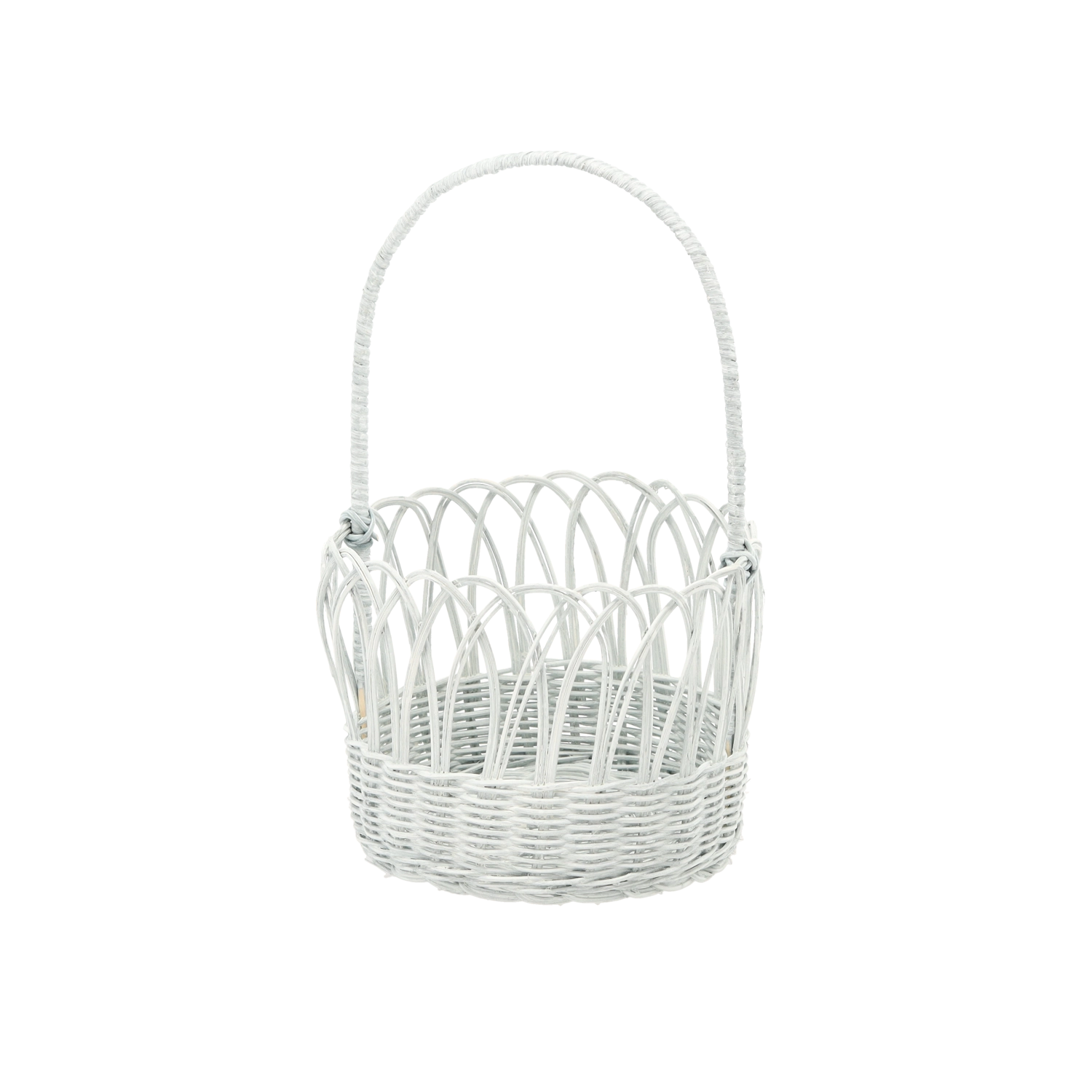 Levně Ratanový košík s rukojetí modrošedý s běleným efektem 20 × 16/35 cm