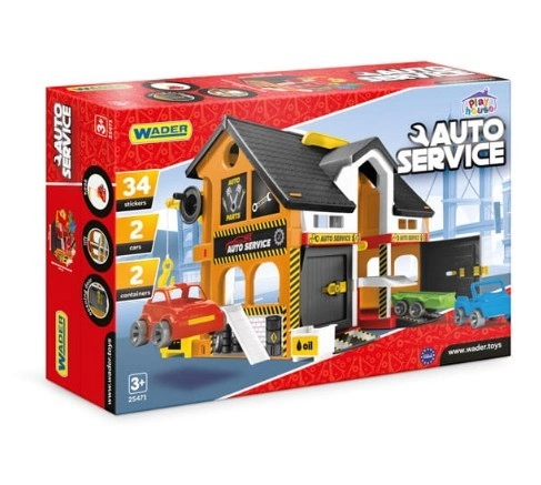 Levně Wader Auto servis 2 patra + 3 auta plast v krabici 59x39x15cm
