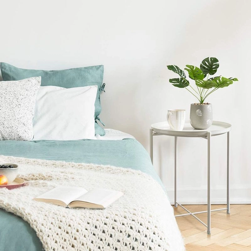 Levně Kulatý kovový stůl loft – bílý