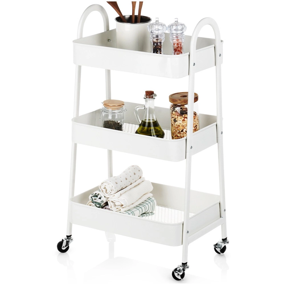 Levně HOMESTYLING Kuchyňský úložný vozík třípatrový kov krémová KO-C80902000