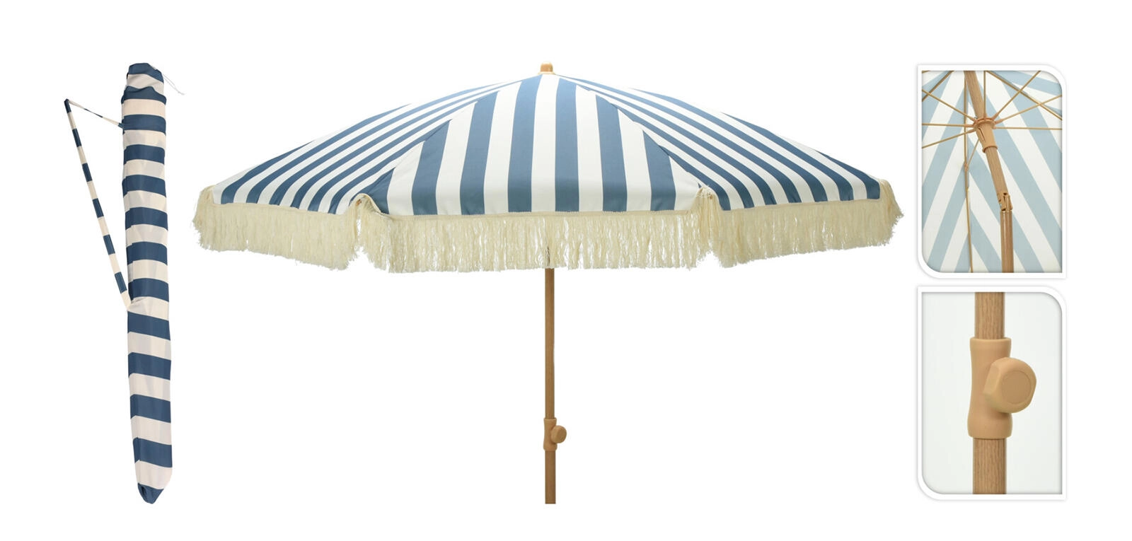 Zahradní slunečník s třásněmi 200 cm modro-bílé pruhy