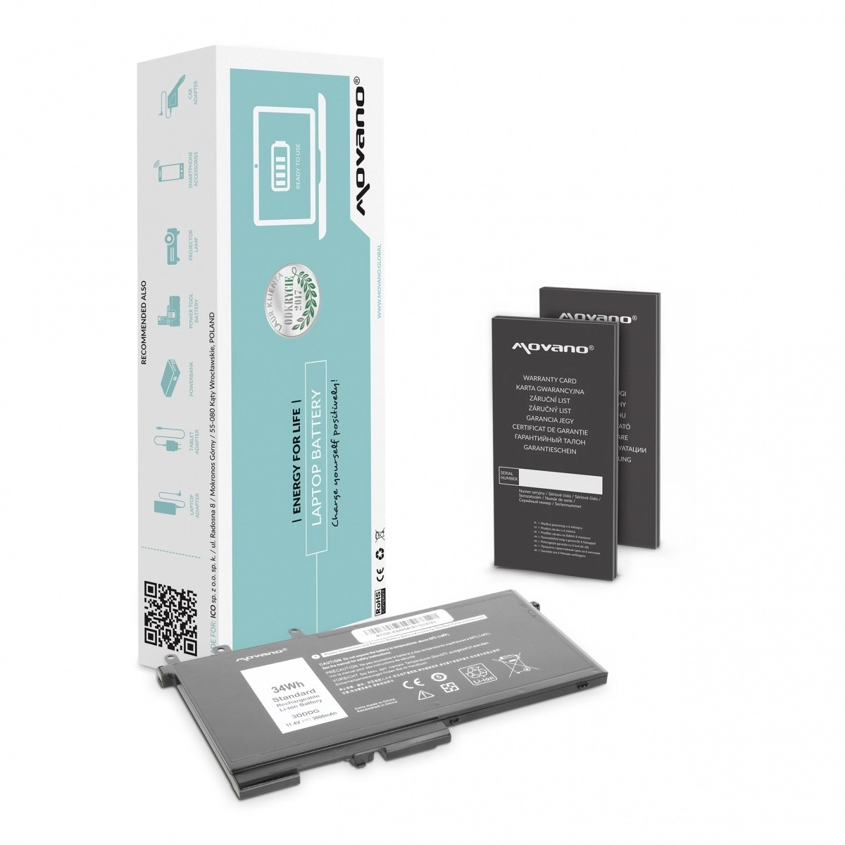 Levně Movano baterie pro Dell Latitude 5280, 5480, 5495 a 5580 (3DDDG) 3000 mAh 34 Wh