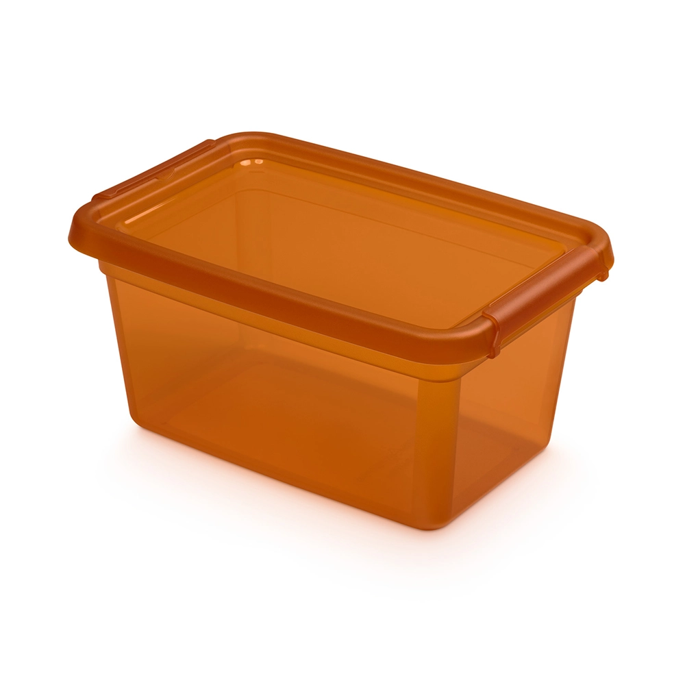 Levně Basestore úložná dóza s víkem a klipsami 4,5 l amber