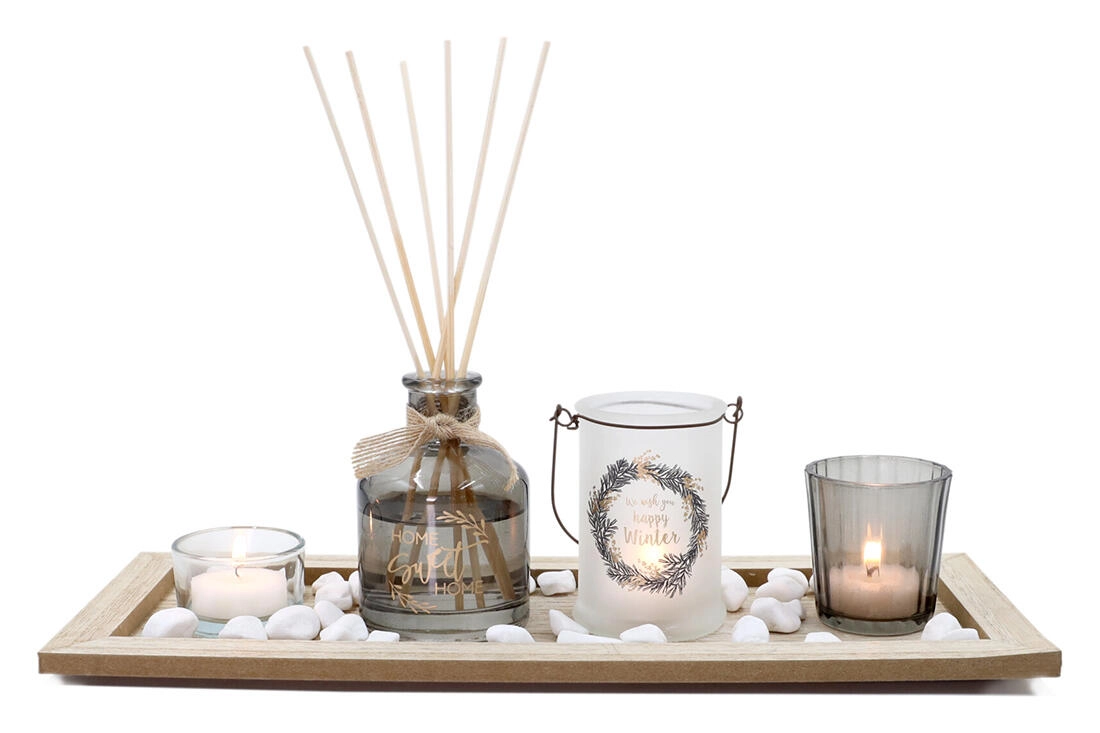 Levně OEM Svícen diffuser 36 x 14 x 1 cm 5 dílů + dekorace dřevo sklo 386758