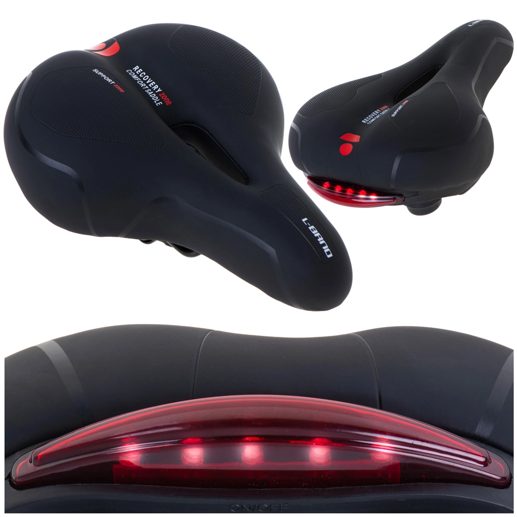 Levně Cyklistické sedlo Rallex komfortní s výřezem a zadním LED světlem