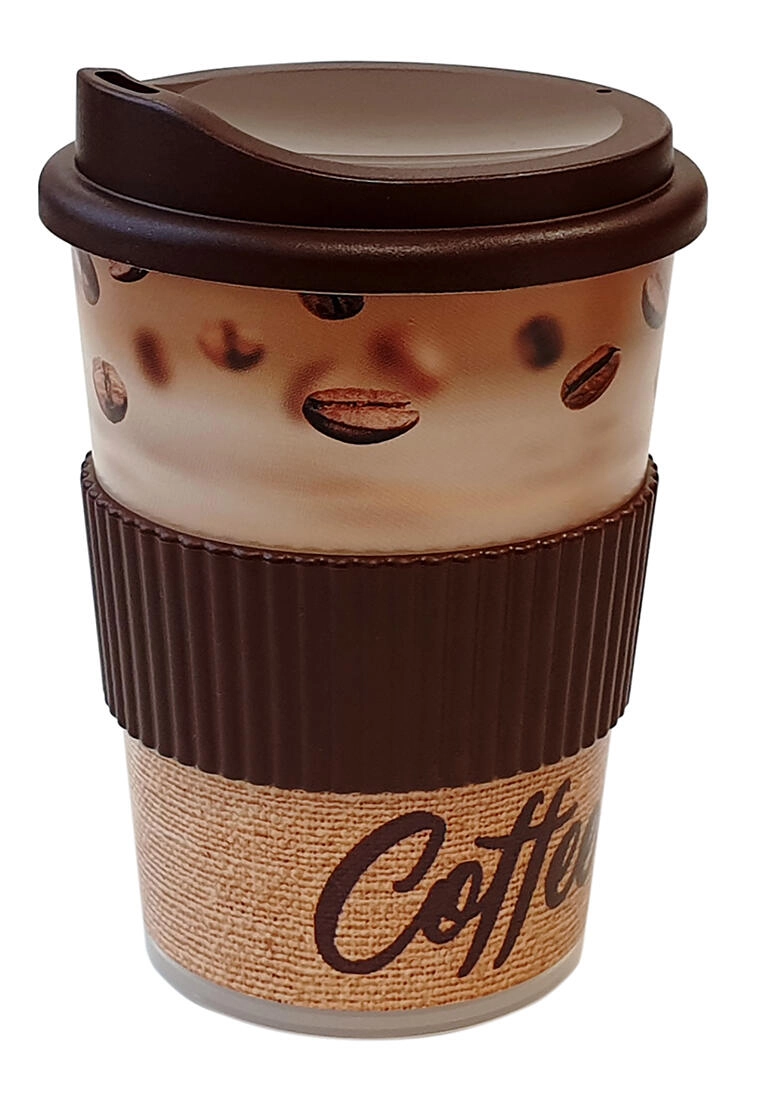 Levně EKOLINE COFFEE kelímek s pítkem s manžetou plastový 400 ml