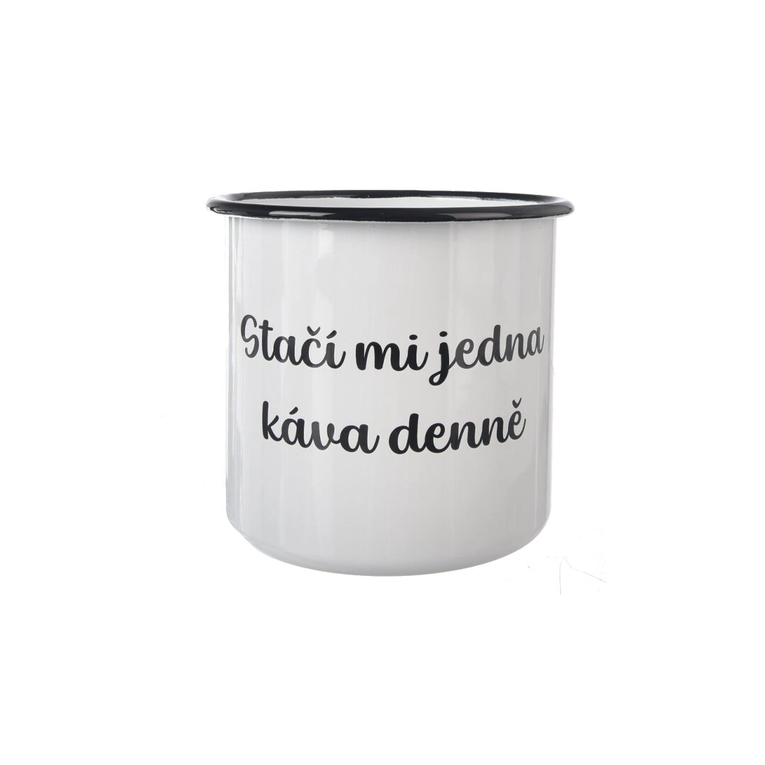 Levně Smaltovaný hrnek Jedna káva 1 l bílý