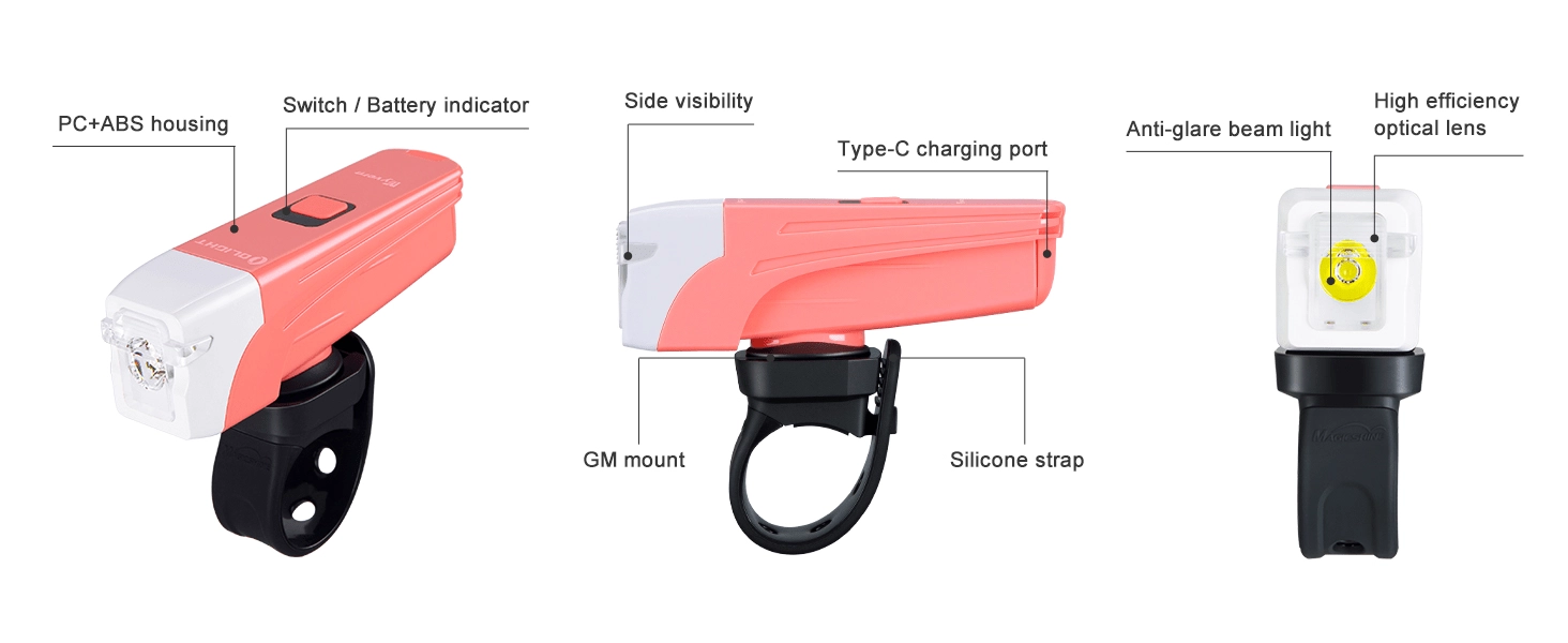 Levně Přední cyklistické světlo OLIGHT Wyvern růžové, 300 lm, USB‑C