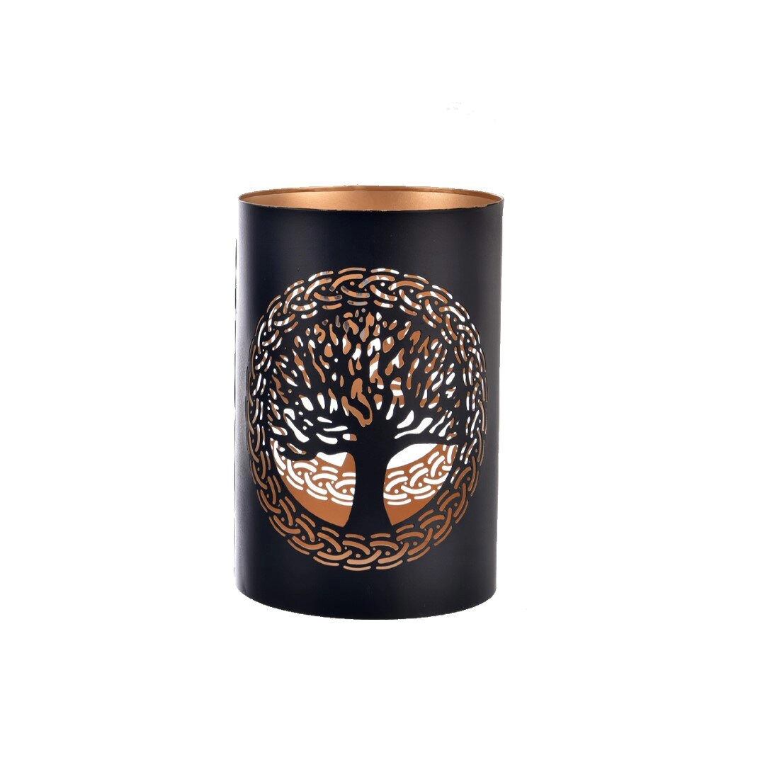 Levně Kovový svícen TREE černo-zlatý 18 cm