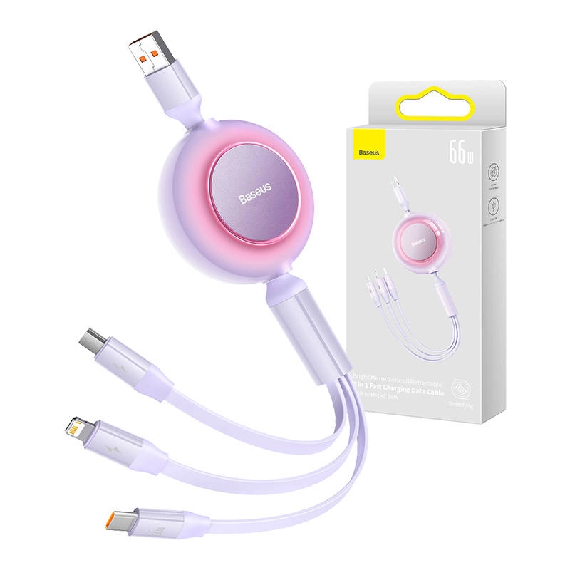 Levně Baseus CAMJ010105 Bright Mirror 2 3v1 USB Typ A - micro USB + Lightning + USB Typ C 66W, 1,1m