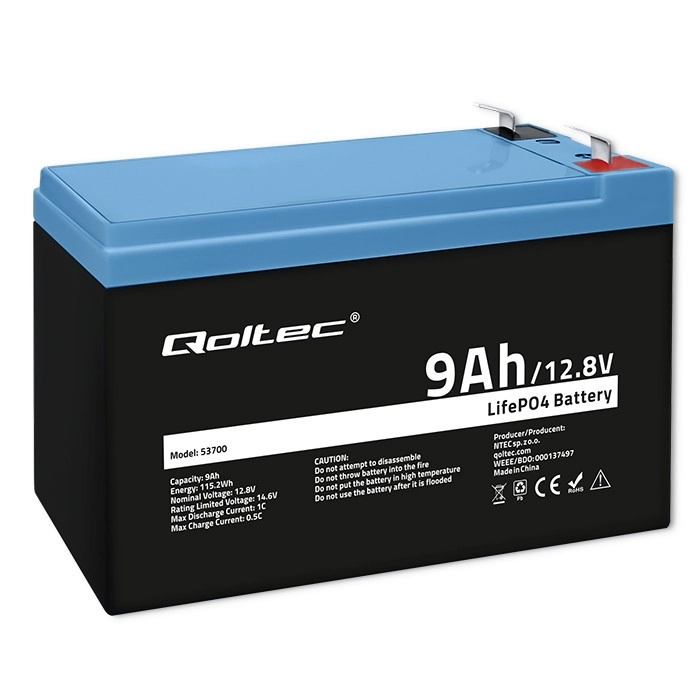 Levně Akumulátor lifepo4 12.8 v 9 ah s bms qoltec