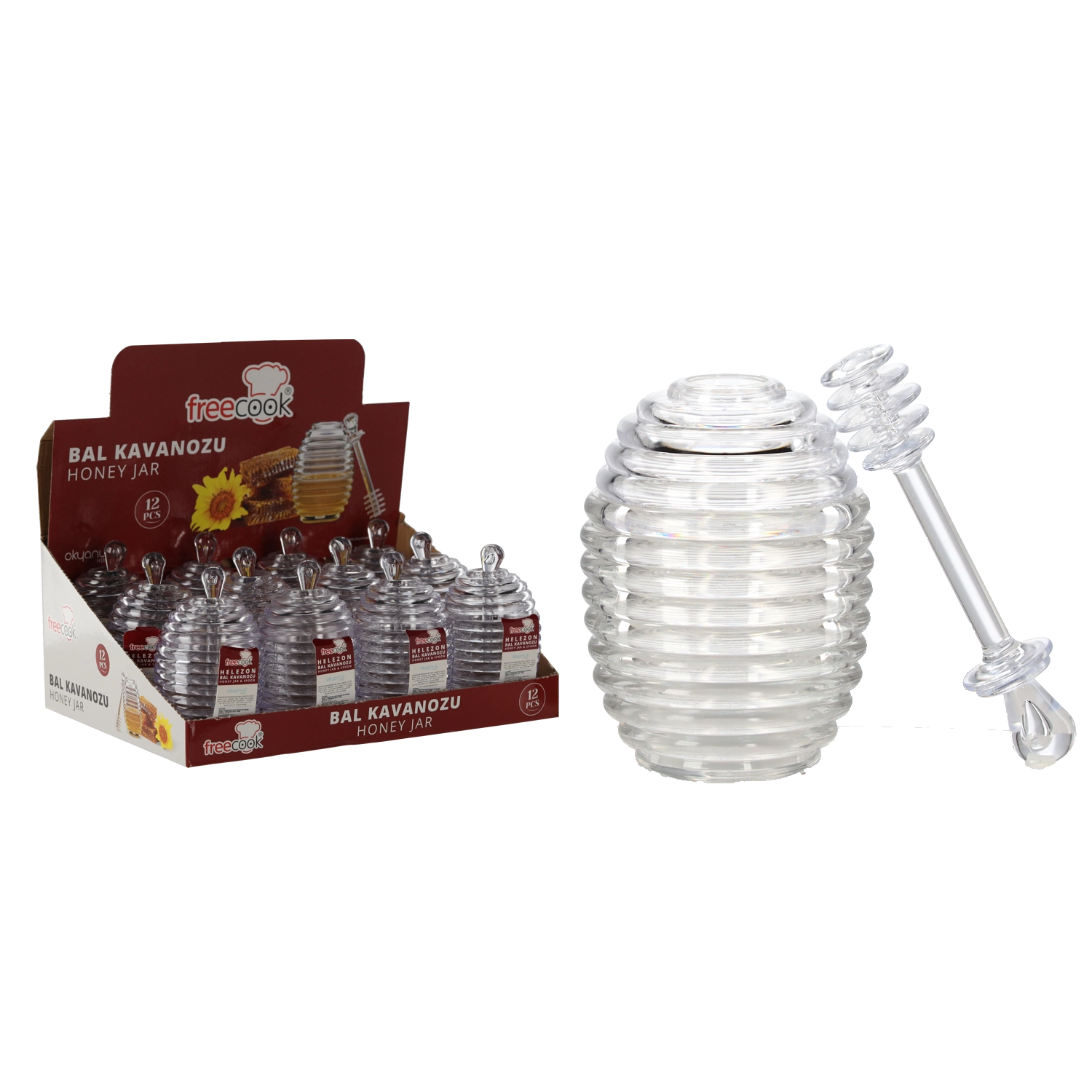 Levně Plastová dóza na med 200 ml s lžičkou