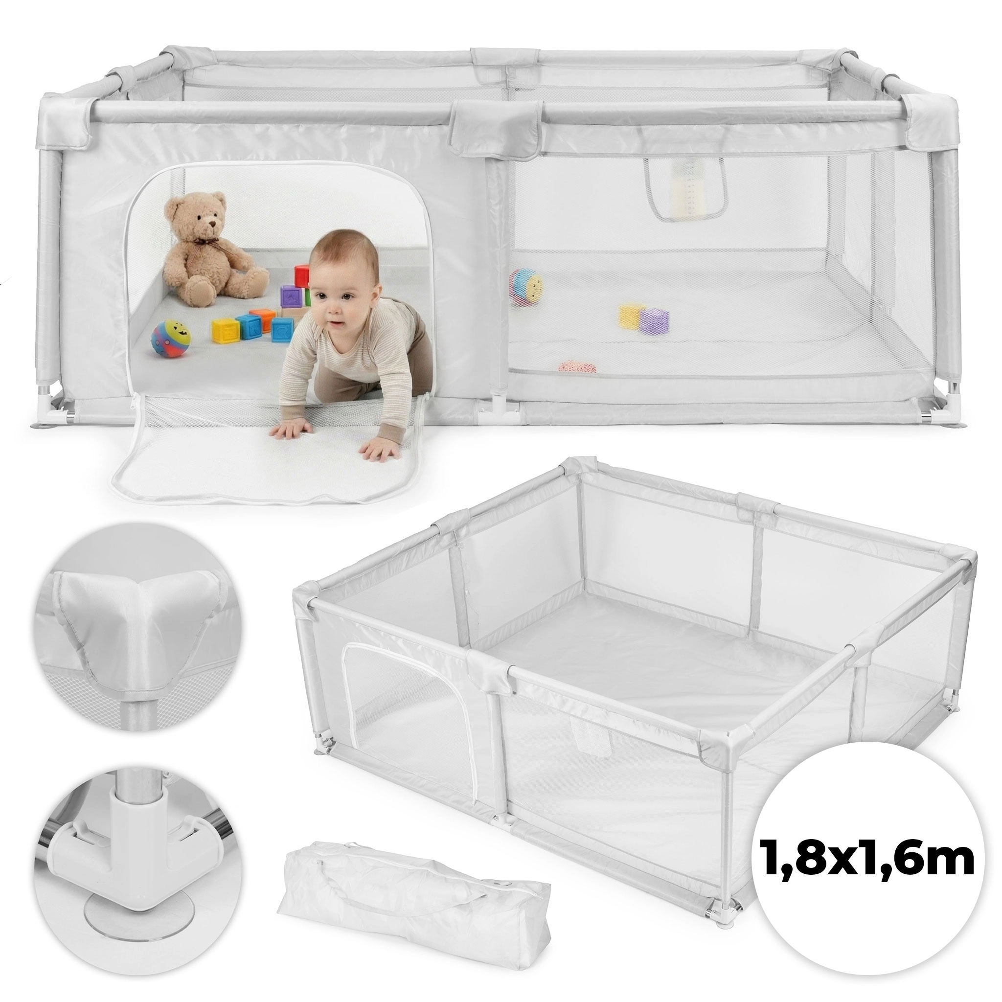 Levně Ecotoys PP008-1816 Dětská ohrádka s přepravní taškou 180 × 160 cm šedá