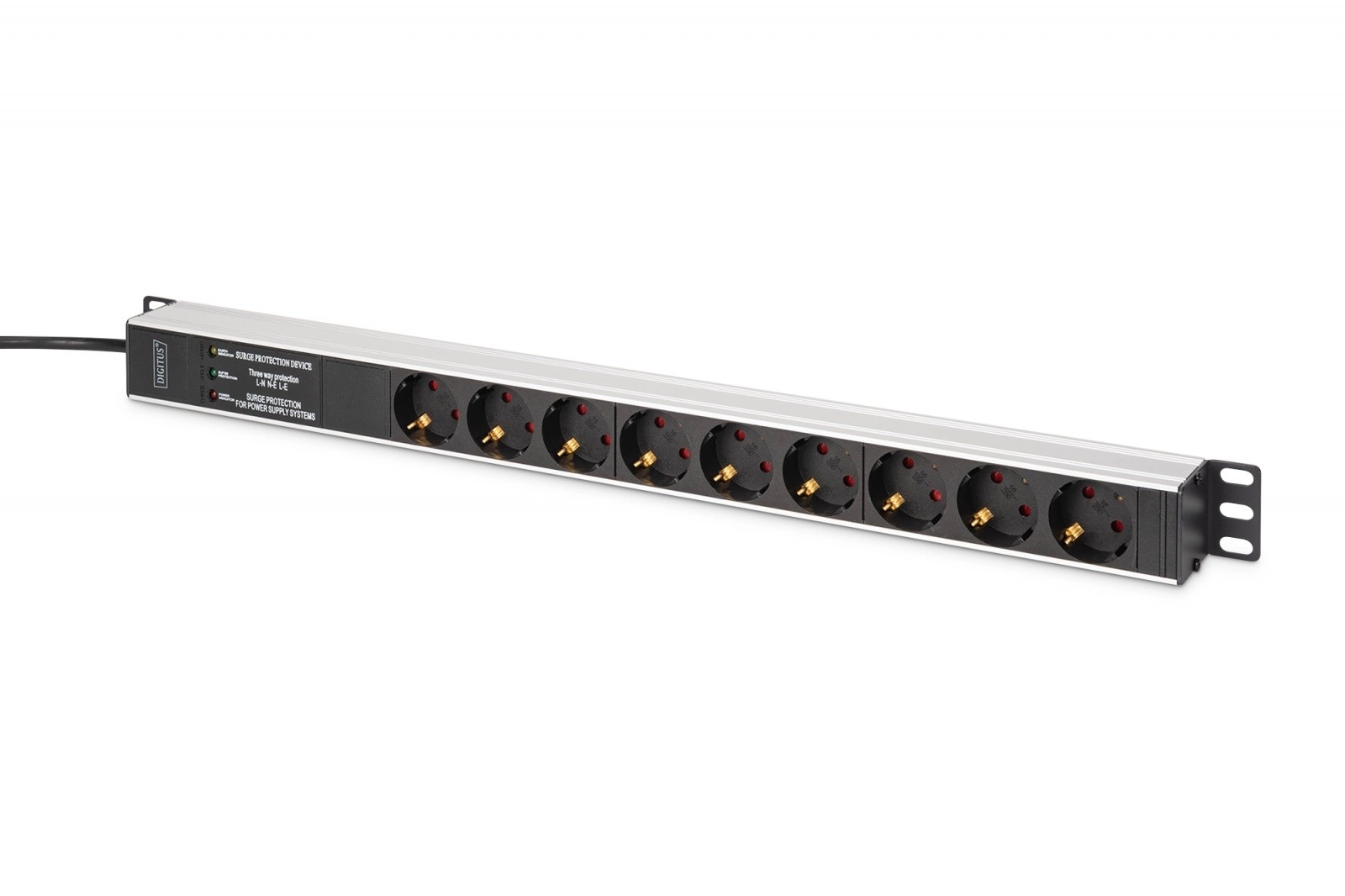 Levně Racková napájecí lišta DIGITUS PDU 9× Schuko s přepěťovou ochranou a EMI/RFI filtrem, 620 mm