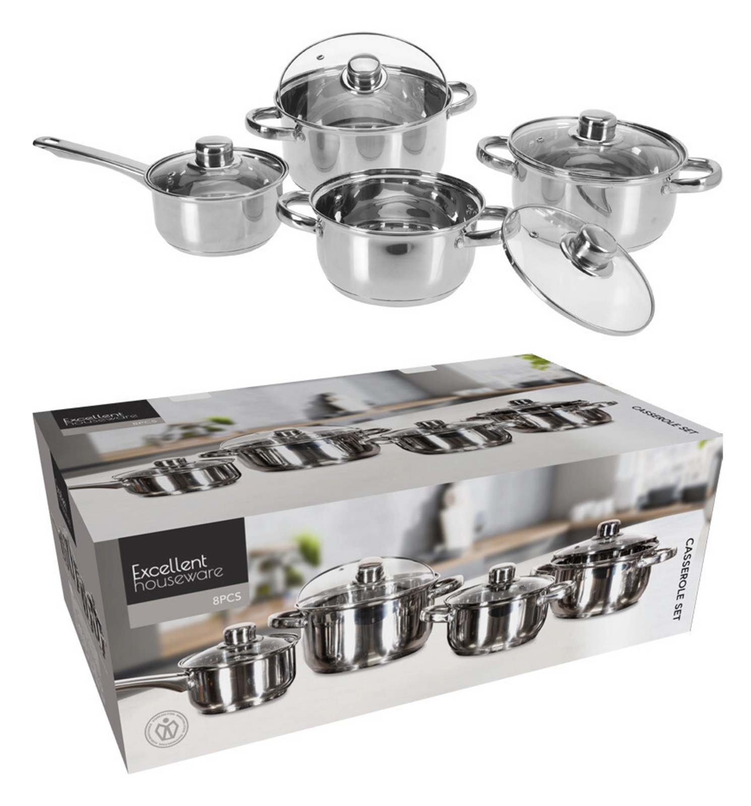 Levně Sada nerezových hrnců 8 ks EXCELLENT HOUSEWARE s poklicemi