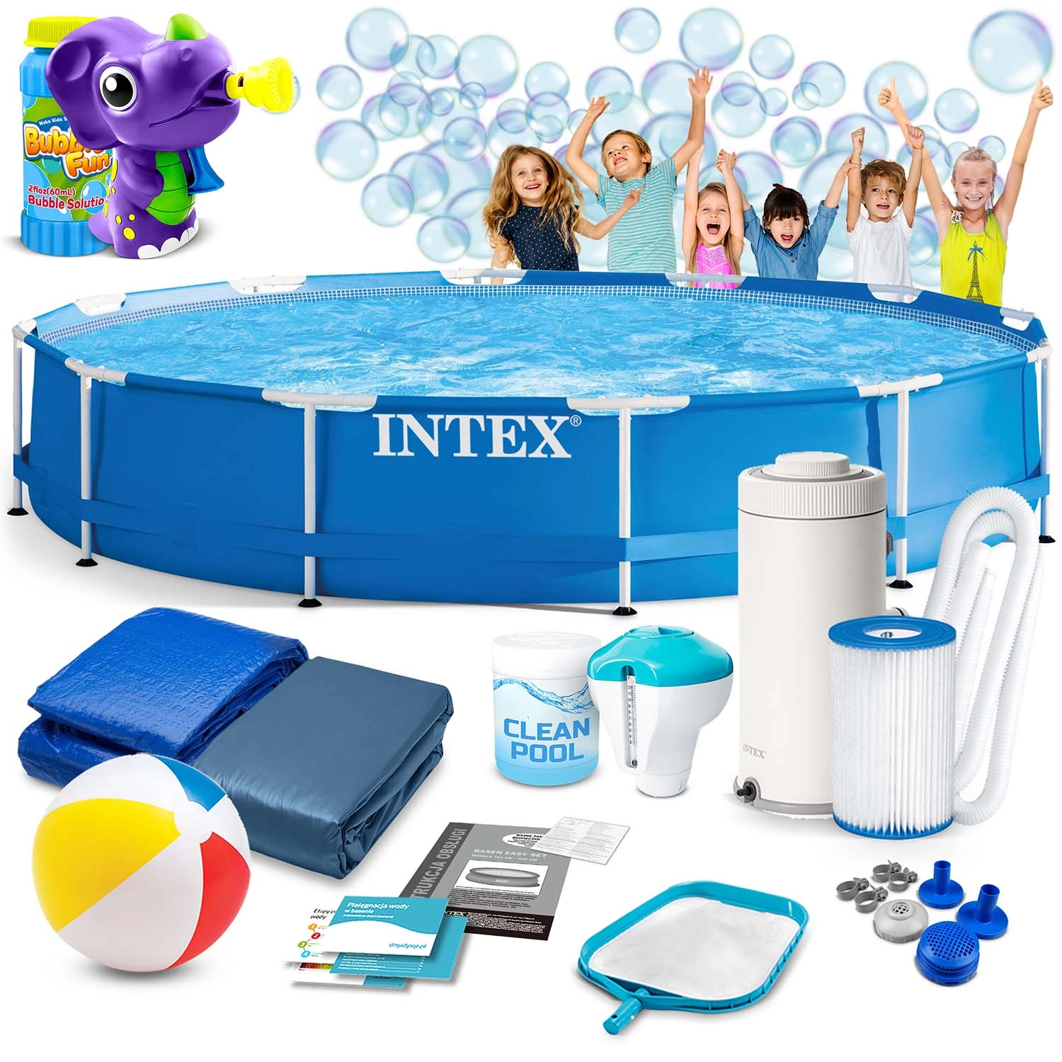 Levně Zahradní rámový bazén 366 × 76 cm set 16v1 INTEX + výrobník bublin zdarma