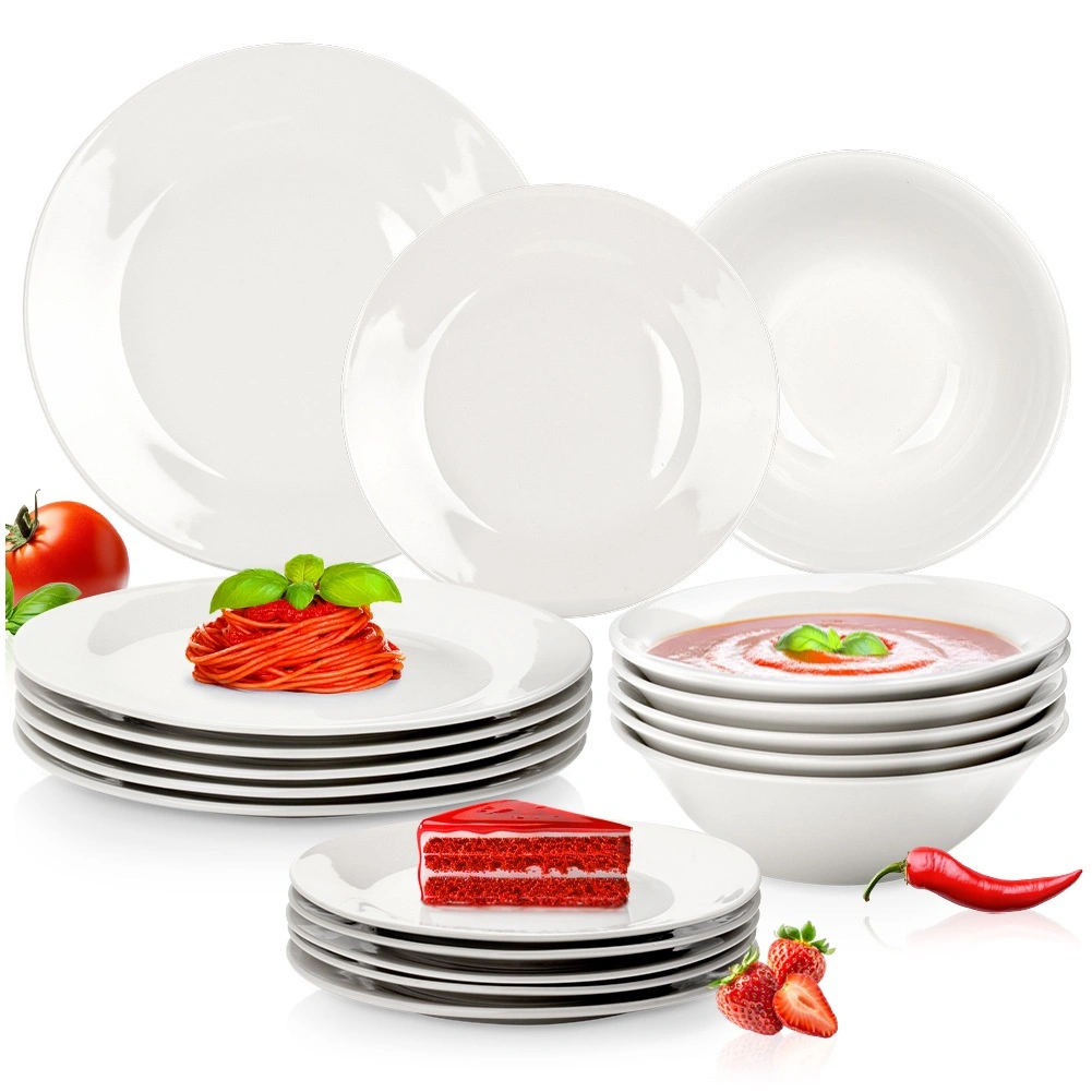Levně Porcelánová jídelní souprava bílá 18dílná pro 6 osob