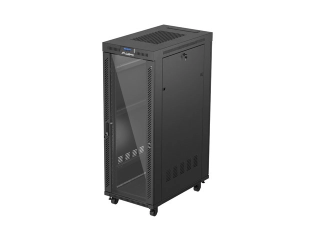 Levně Lanberg FF01 stojanová rack skříň 19" 32U 600 × 1000, prosklené dveře, LCD, černá (flat pack)