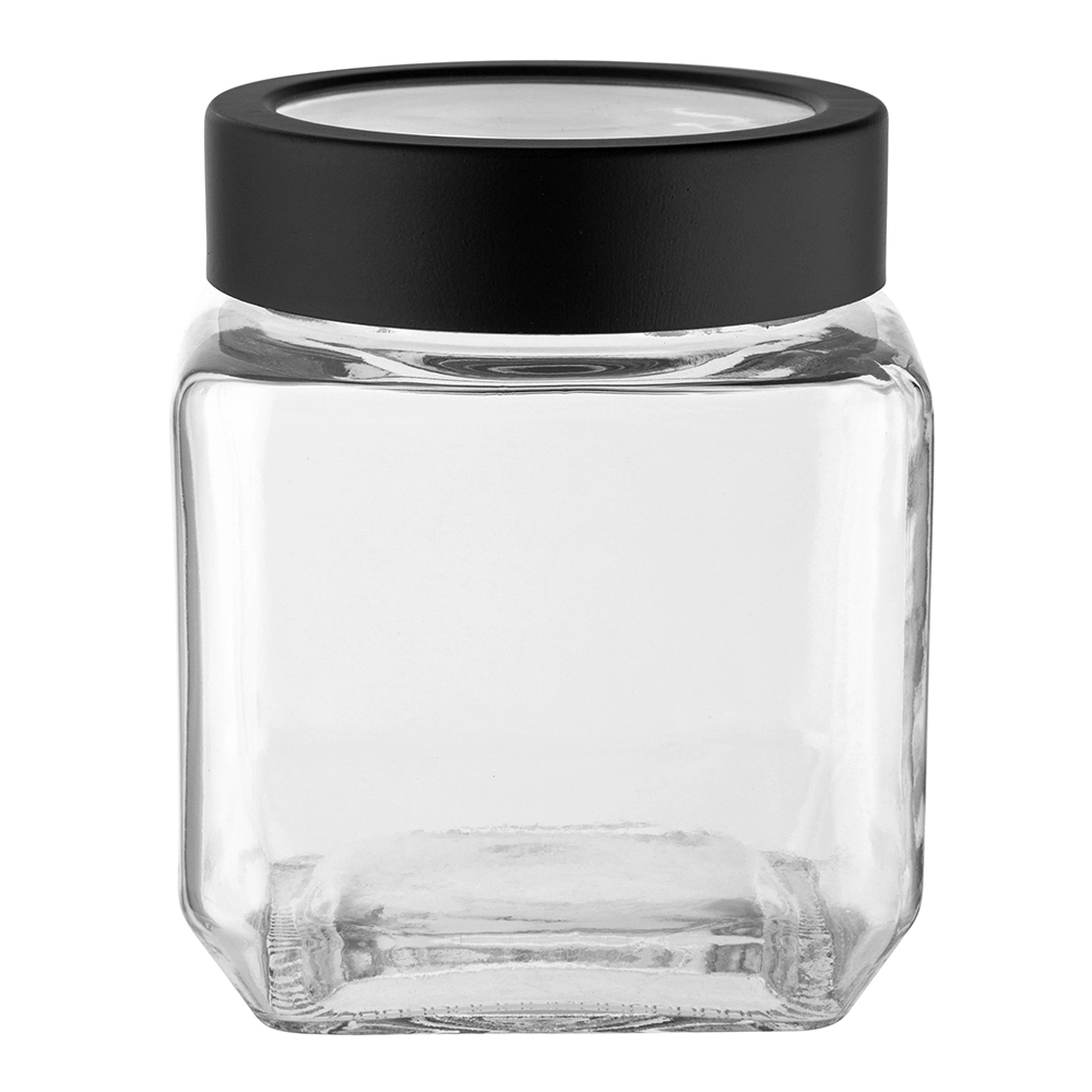 Levně Skleněná čtvercová dóza Altom Design s černým šroubovacím víčkem, 500 ml