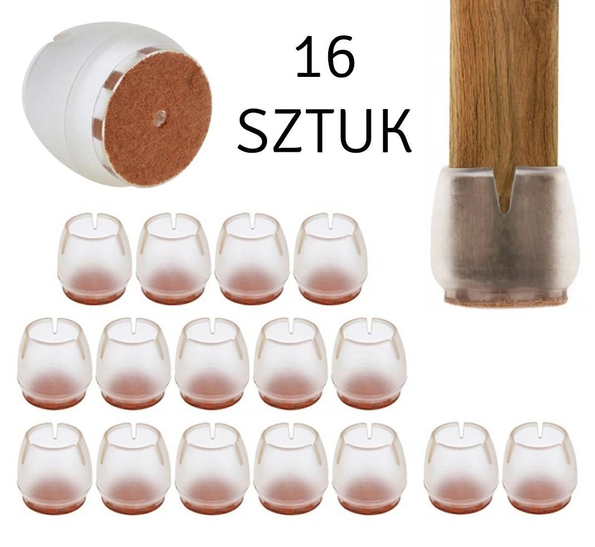 Levně Silikonové protiskluzové návleky na nohy nábytku s filcem 16 ks 25–29 mm
