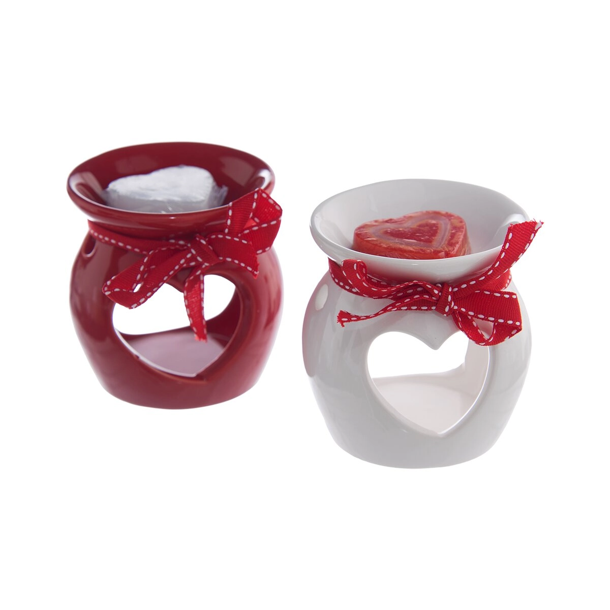 Levně 2ASS aroma lampa keramická srdce červená bílá 8x8 cm