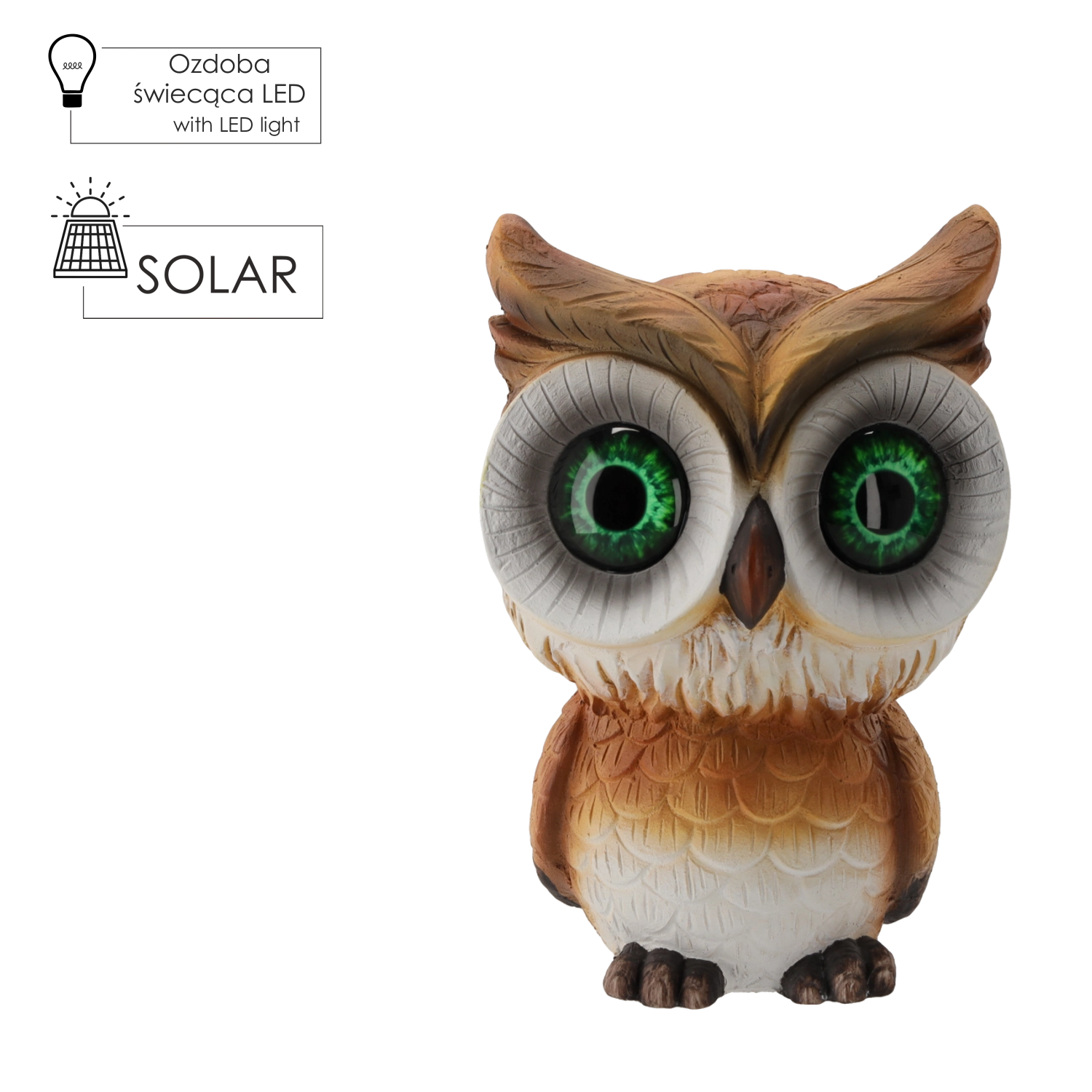 Levně Zahradní figurka sova se solárním LED osvětlením 27 cm