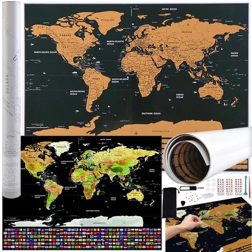 Levně Malatec 23442 Mapa světa - stírací los s vlajkami + doplňky