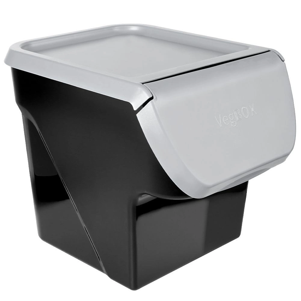 Levně Plastový box na ovoce a zeleninu s výklopným víkem 13 l, šedý