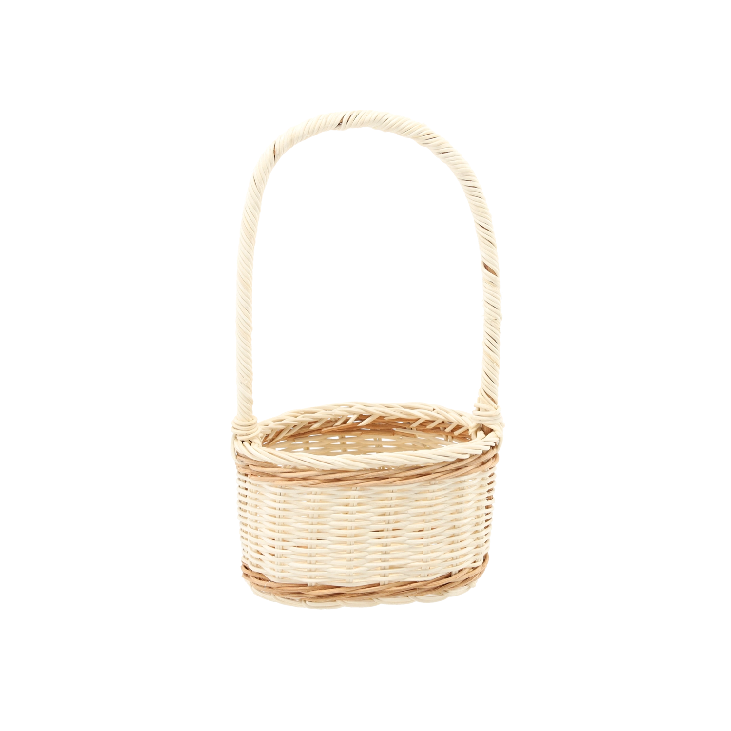 Levně Ratanový košík s rukojetí 17 × 12 × 10/30 cm – bílý s přírodními akcenty