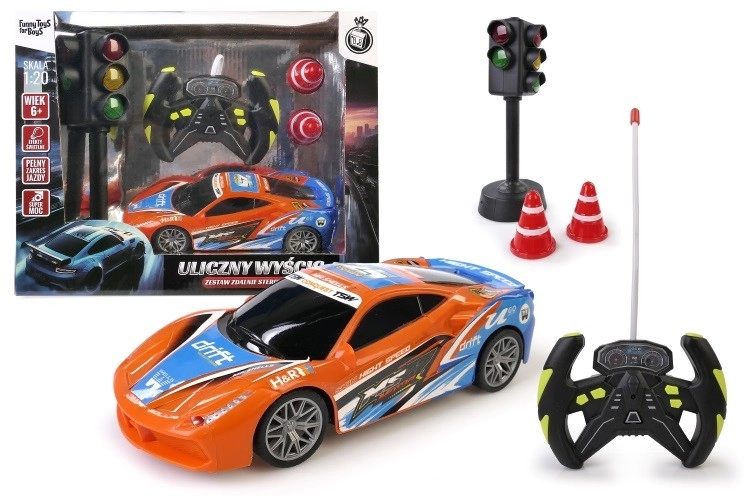 Levně RC auto se světelným semaforem a kužely – driftovací závodní set