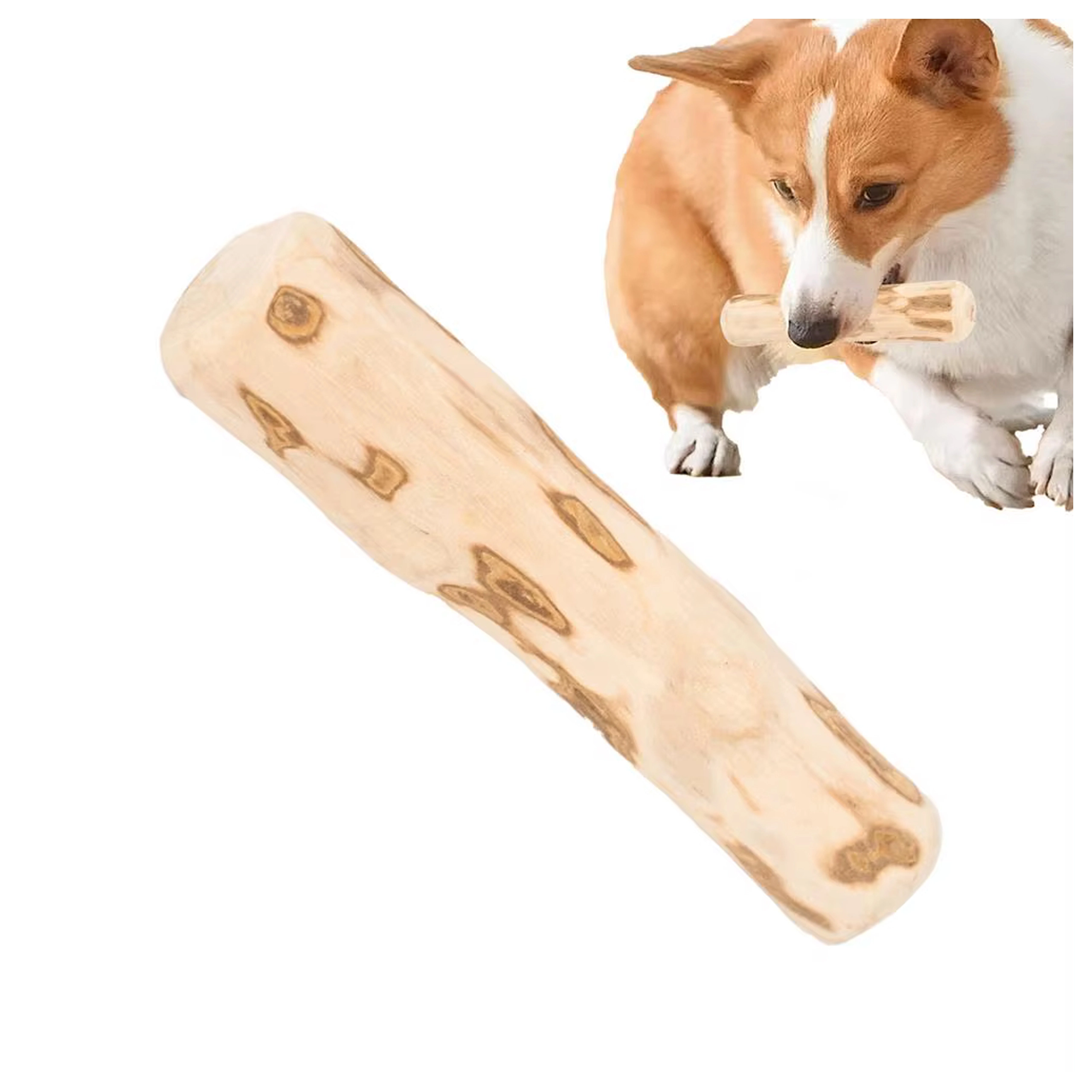 Přírodní dřevěný žvýkací klacek pro psa, odolná hračka 14 × 1 cm