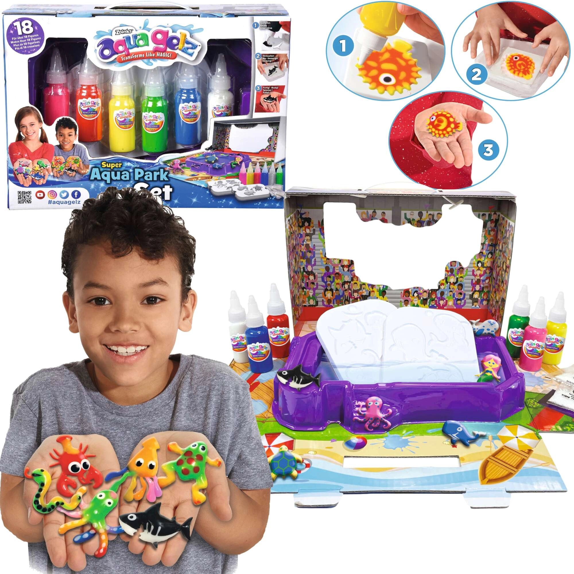 Levně Simba Aqua Gelz Velká kreativní sada AquaPark 3D figurky zvířat 6 barev gelu
