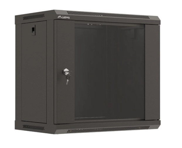 Levně Lanberg nástěnný rack rozvaděč 19" 540 × 350 mm, černý, prosklené dveře (flat pack)