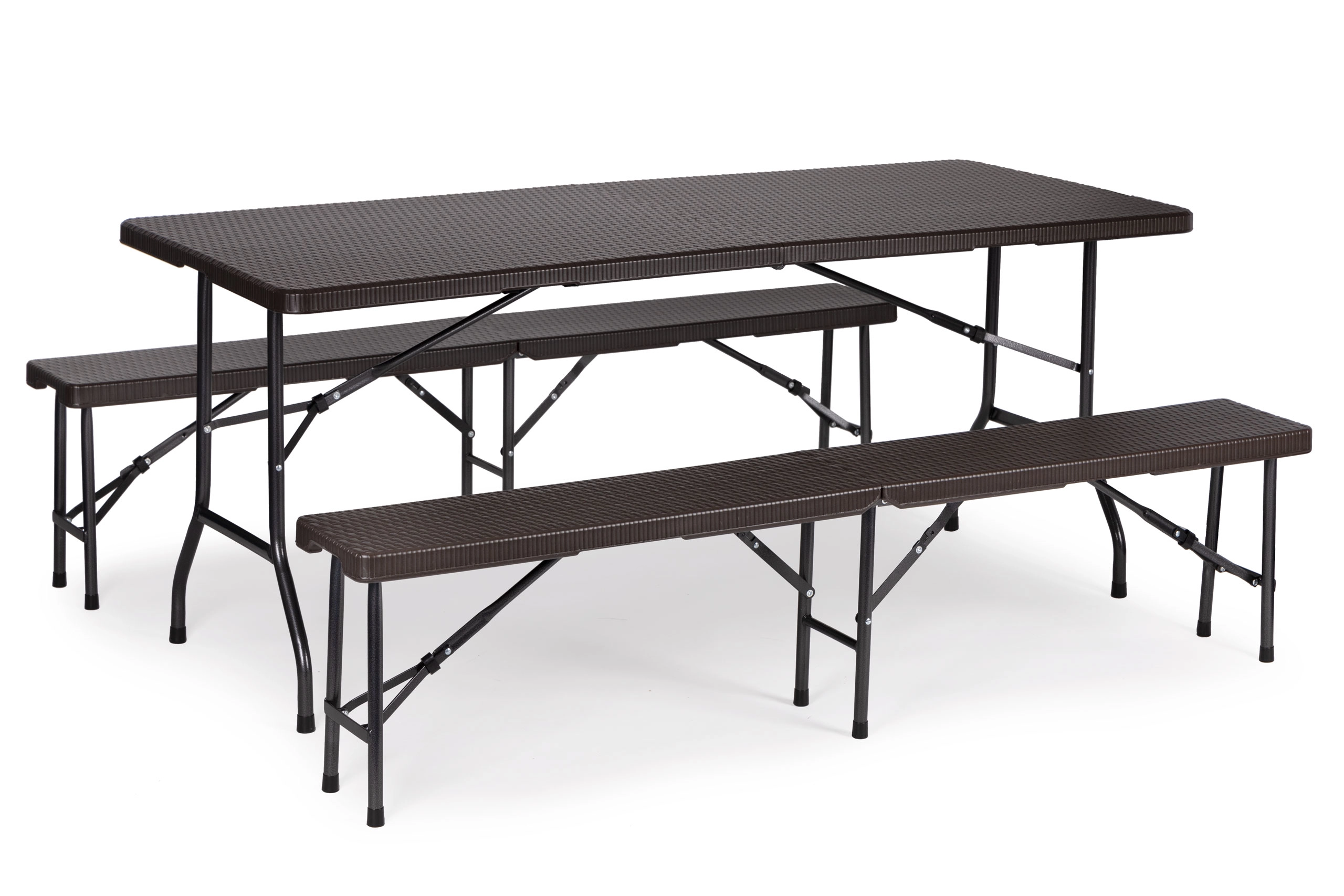 Levně Skládací ratanový cateringový set – stůl 180 cm a 2 lavice ModernHome