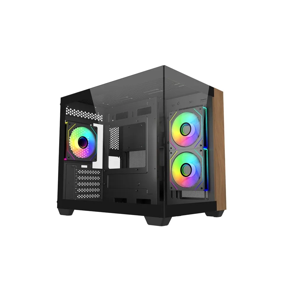 Levně Elite 481 Wood mATX PC skříň s 270° panoramatickým sklem