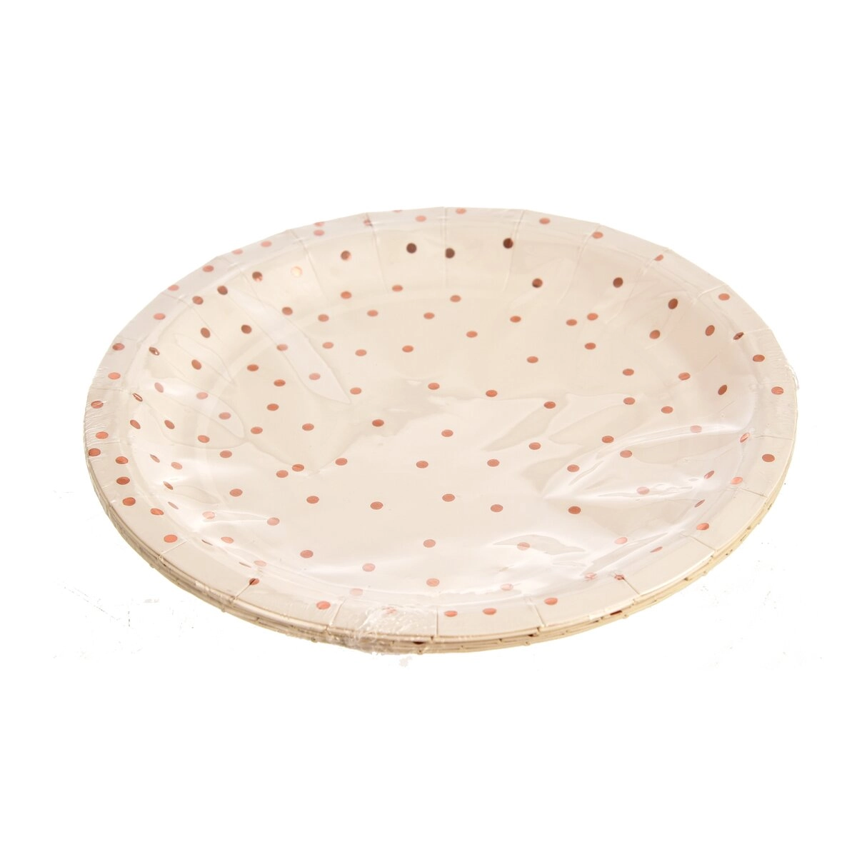 Levně PartyDeco Papírové talířky bílé s růžově zlatými tečkami 18 cm