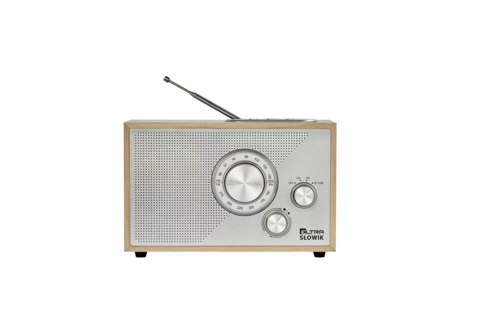 Levně Stolní rádio Słowik s USB a Bluetooth, světlé hnědé dřevo