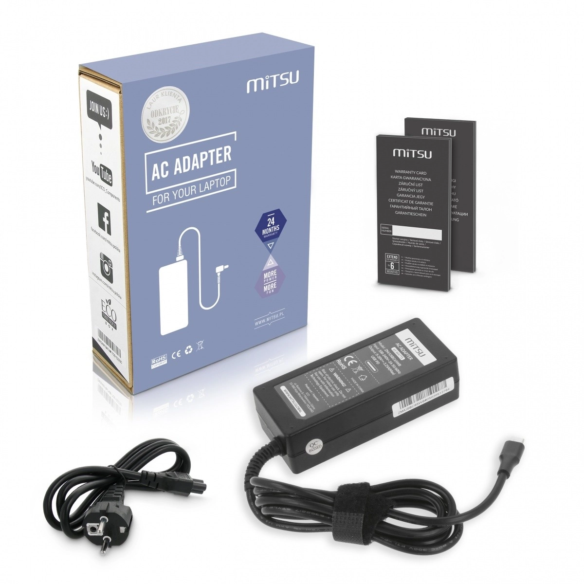 Levně Mitsu napájecí adaptér k notebooku 65 W USB-C (USB Power Delivery)