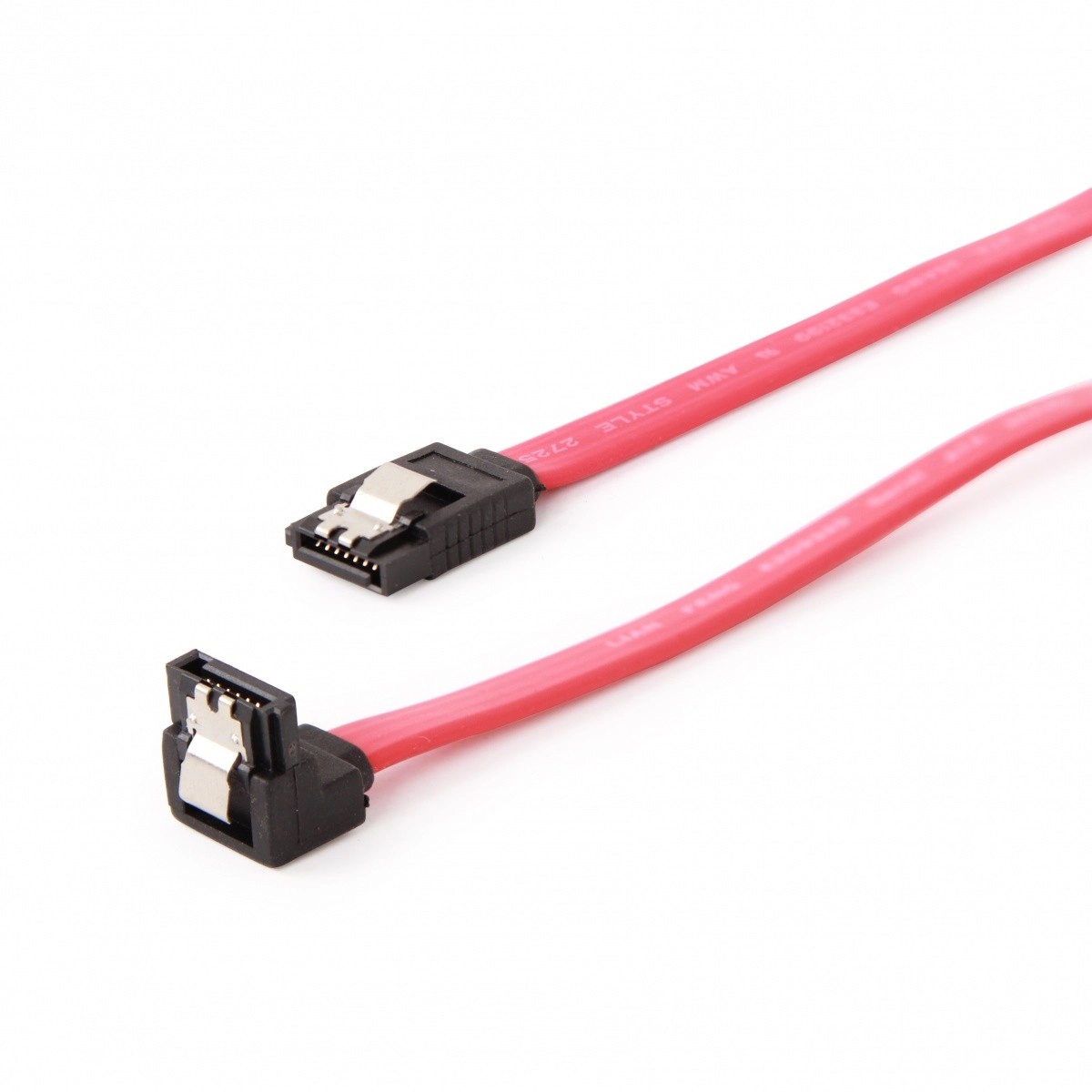 Levně SATA III datový kabel 10 cm s kovovými západkami, přímý a 90° konektor